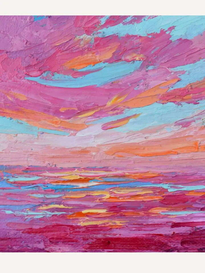 California Coast Seascape oil painting Original art 5 by 5 inches Sunset Art Beach painting