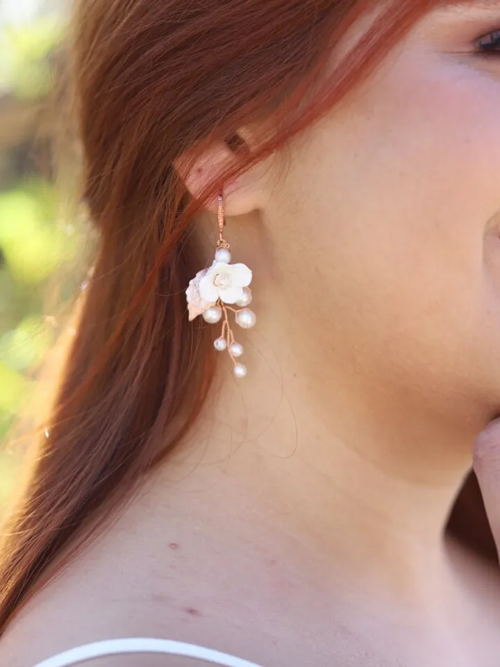 Delicate Porcelain Flower Wedding Earrings, Boho Wedding Earrings, Floral Wedding Earrings