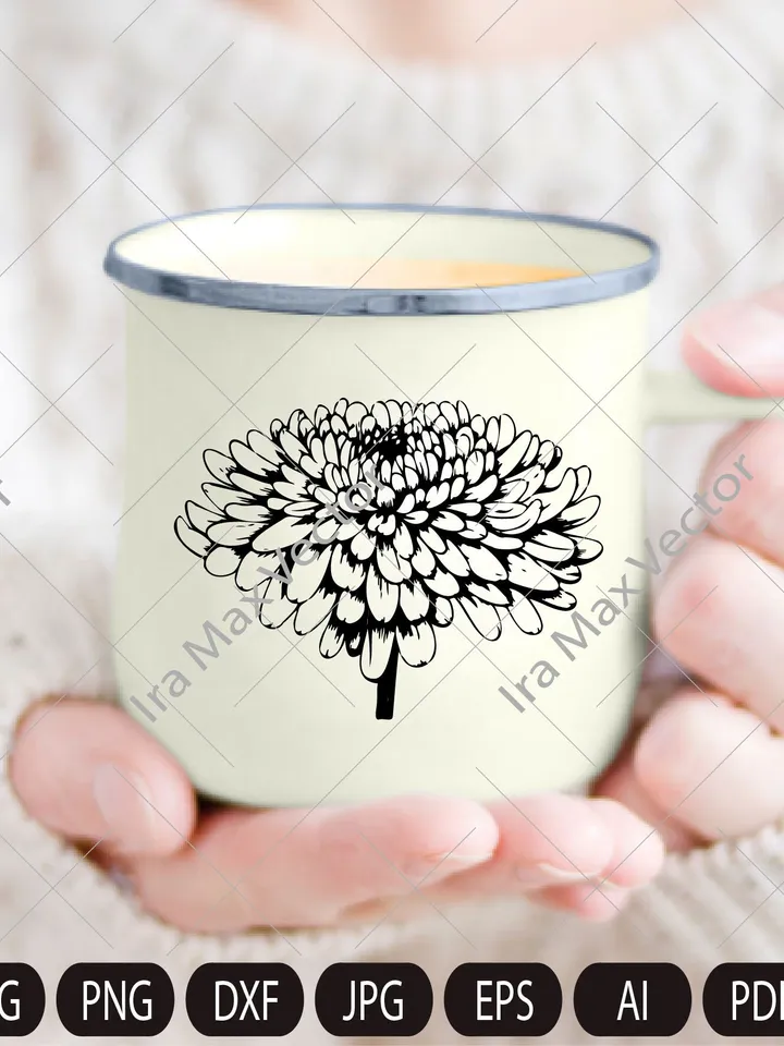 Chrysanthemum Clipart/Line Chrysanthemum Clipart/Autumn Flower/Flower Line Art/Floral Clipart/Hand Drawn Flower Clipart/Line Flower/Garden
