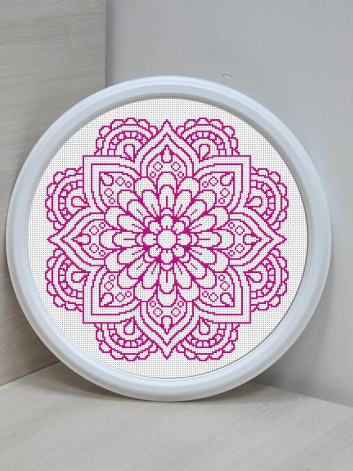 Flower mandala cross stitch pattern download PDF Monochrome floral ornament cross stitch chart, Easy mandala embroidery DIY Home decor #M138