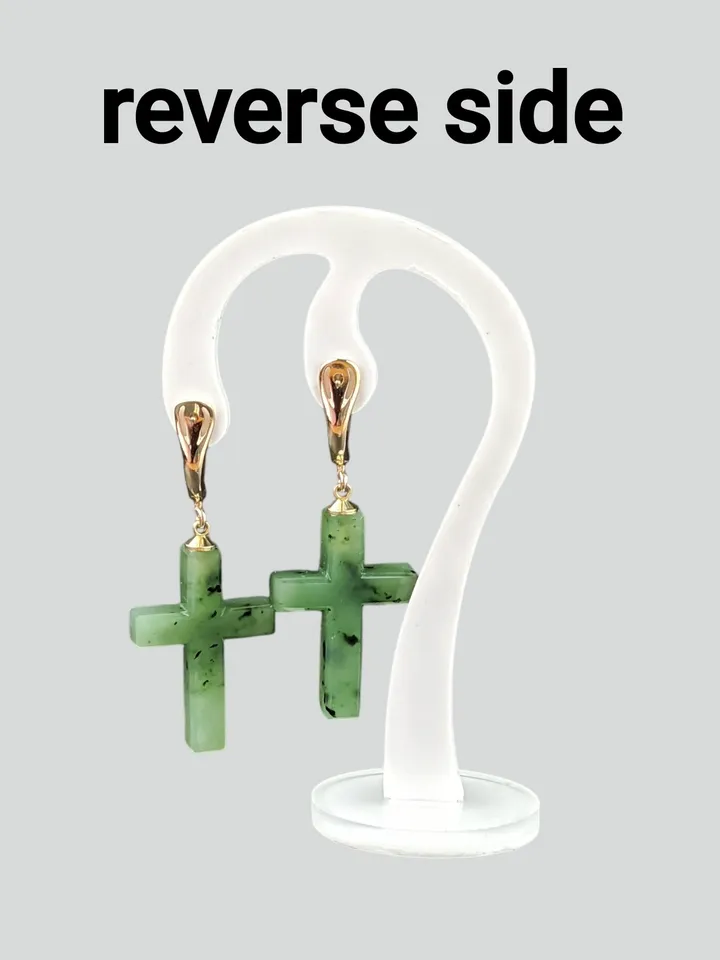 Cross earrings made of solid green jade.