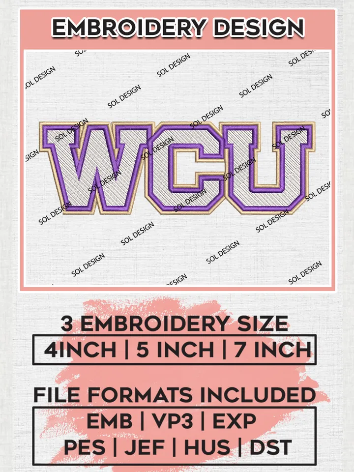 WCU Catamounts Team Logo Embroidery Design Files, NCAA Western Carolina Catamounts Machine Embroidery, NCAA Teams, 3 sizes, NCAA Machine embroidery designs, Digital Download