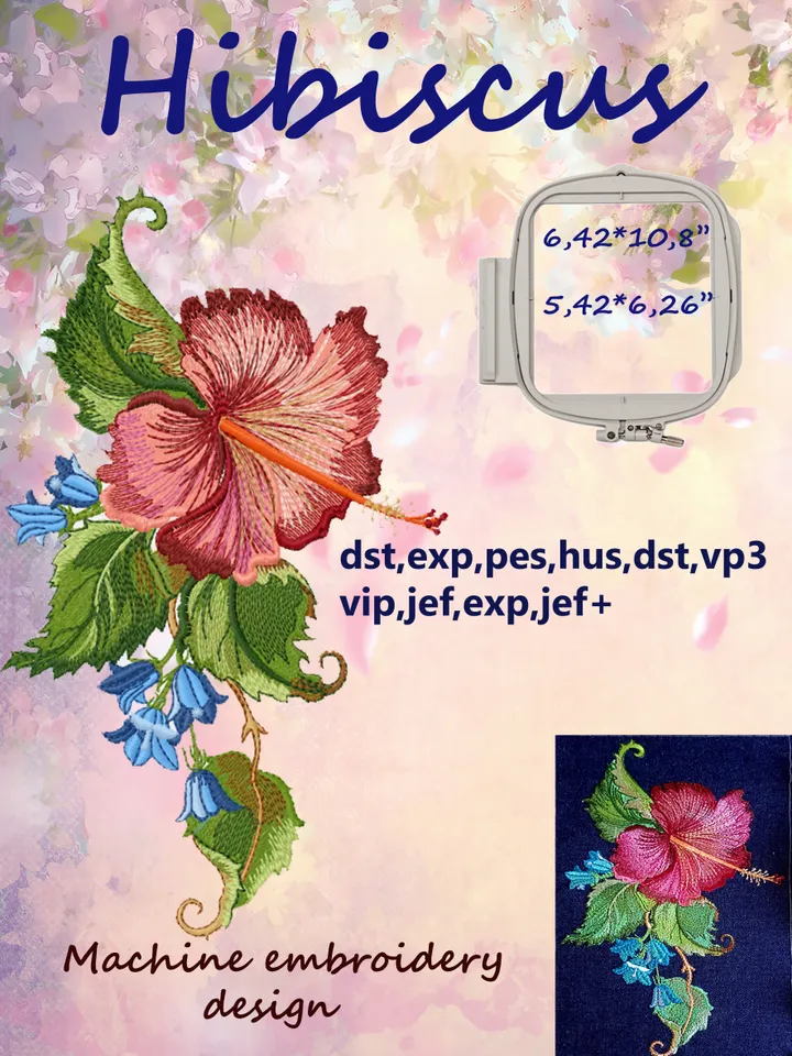 Hibiscus   Machine Embroidery Design DIGITAL EMBROIDERY