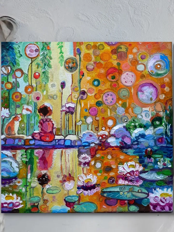 Girl with a Red Cat Art Painting Original Oil Art
Oil on Canvas