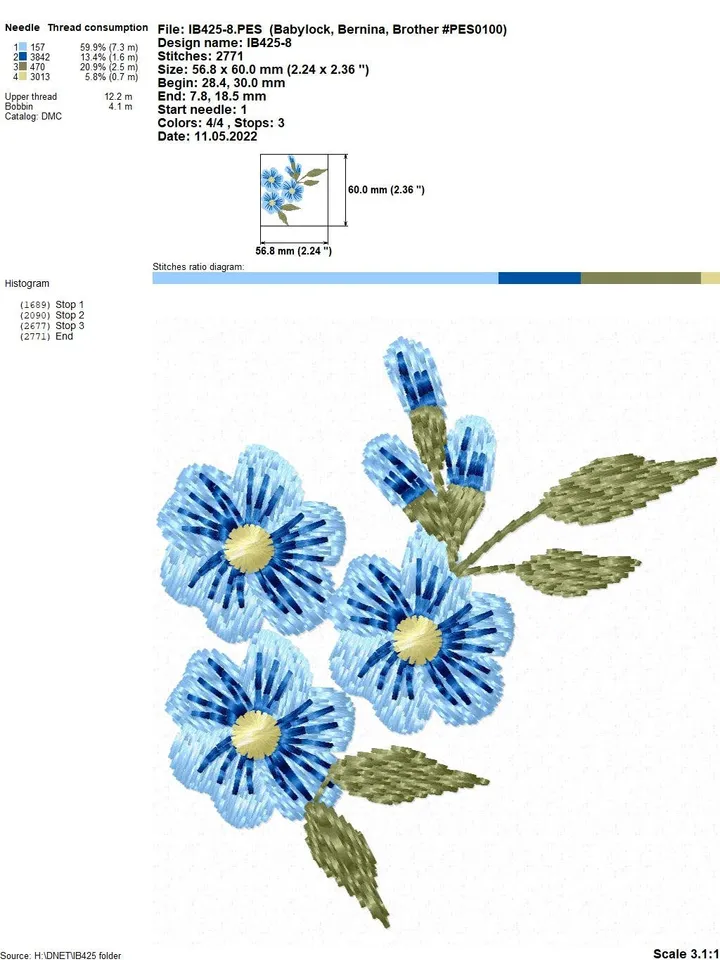 Set of spring flowers with 3D elements Floral pattern Flower machine embroidery design 3D floral motif 3D flowers digital pattern clothing