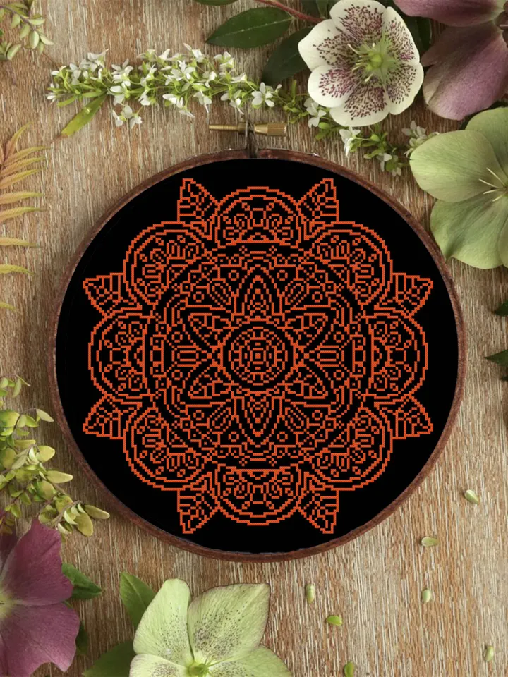 Easy mandala cross stitch pattern download PDF Monochrome cross stitch chart Modern mandala ornament digital PDF Mandala embroidery PDF #M86