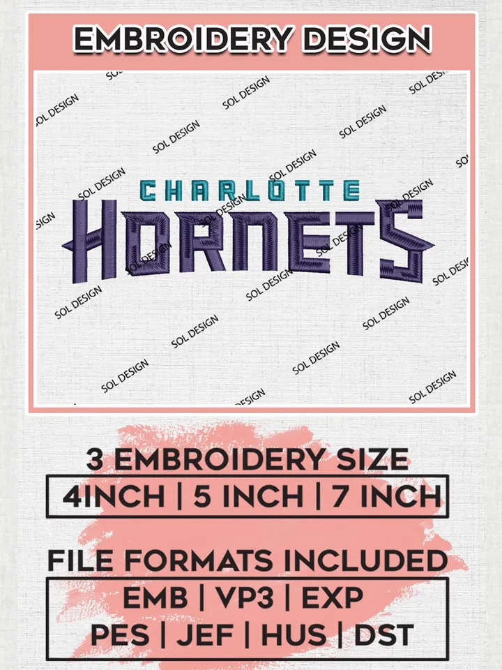 NBA Charlotte Hornets Wordmark Machine Embroidery Designs, Charlotte Hornets Embroidery Design Files, NBA Logo Machine Embroidery, NBA Embroidery Design, Digital Download