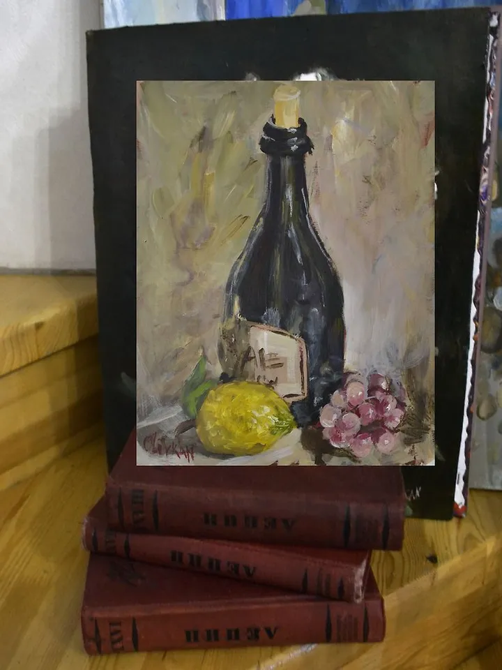 Wine Bottle Painting Original Oil Art Wine Artwork