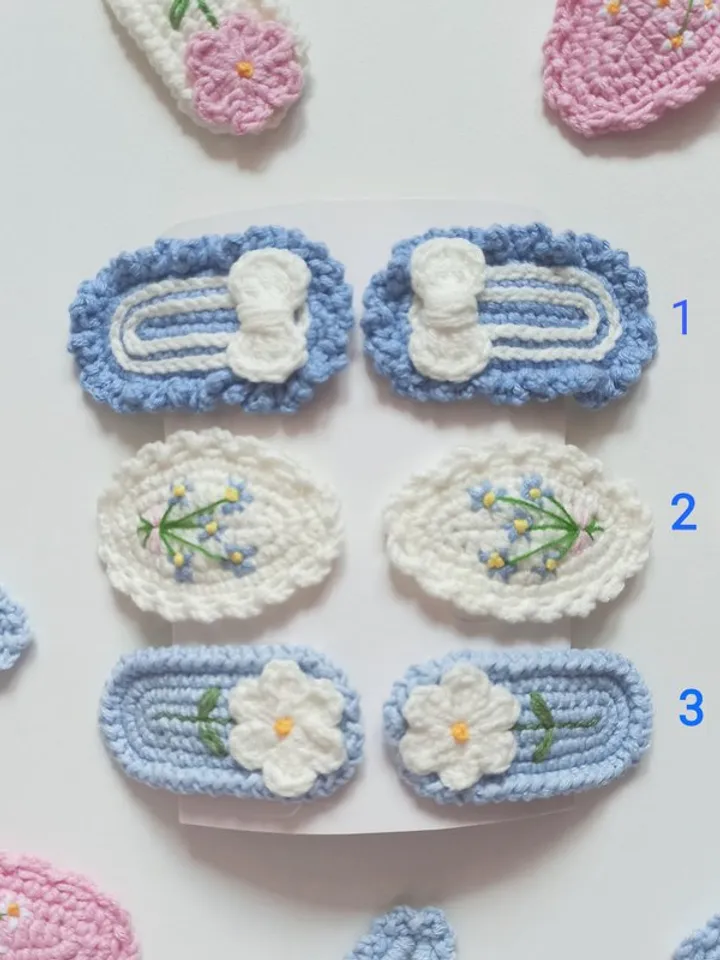 Crochet hairpin (2 pcs),accessories for girl,blue hairpin,hair ornament for her