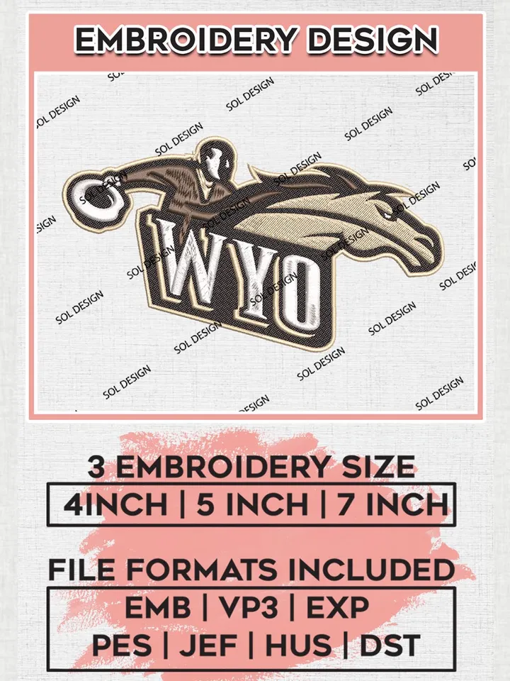 NCAA Wyo Cowboys Logo Embroidery Files, NCAA Wyoming Cowboys Team Embroidery, NCAA Cowboys Machine embroidery designs, Digital Download