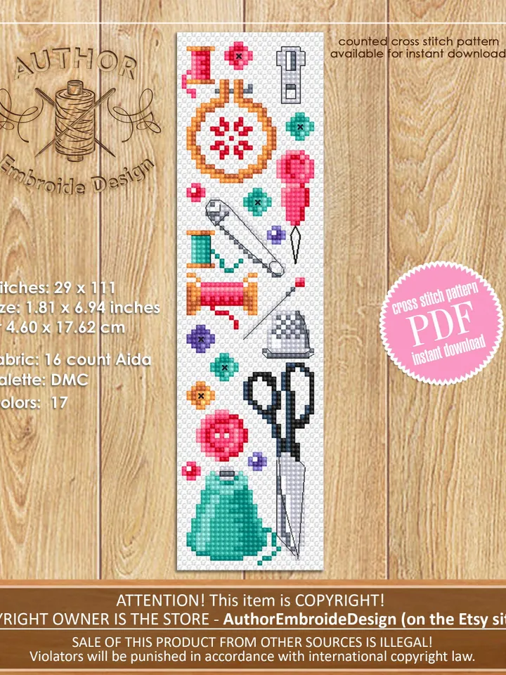 Needlepoint bookmark cross stitch pattern PDF download Sewing accessories cross stitch chart, Handmade bookmark pattern digital PDF #B451