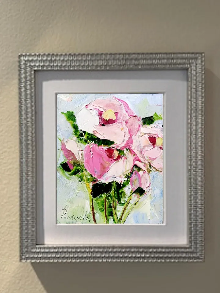 Peony Painting Flower Original 6x5 Oil Impasto Boho Miniature Floral Painting Abstract Floral Boho Shabby Chic Art Office Cottage Wall Art