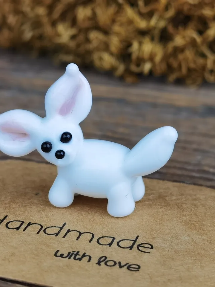 Glass figurines Tiny fennec figurine miniature fenec sculpture terrarium figurines blown glass art tiny glass animals glass fennec dollhouse