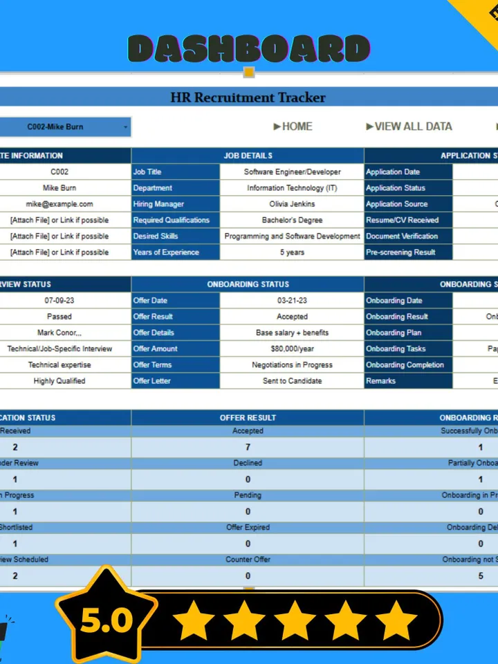 HR Recruitment Tracking Spreadsheet Template, Google Sheets Hiring Tracker, Digital Download, Easy-to-Use Applicant Management