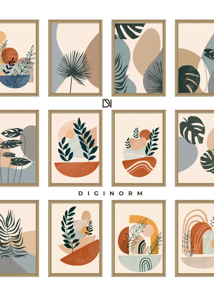 Boho Wall Art Bundle, Mid Century Art Prints, Modern Wall Decor, Collage Posters, Set of 12, Digital PRINTABLE Natural Wall Decor