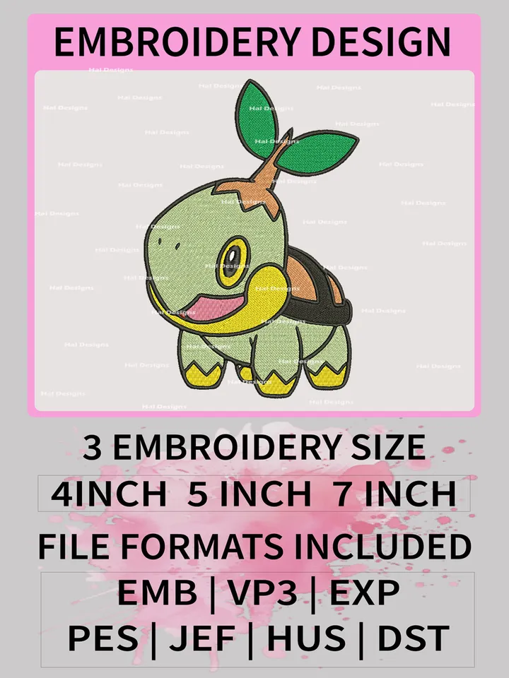 Pokemon Turtwig Embroidery Design, Pokemon Dmbroidery, Anime Design, Embroidery file, Digital download