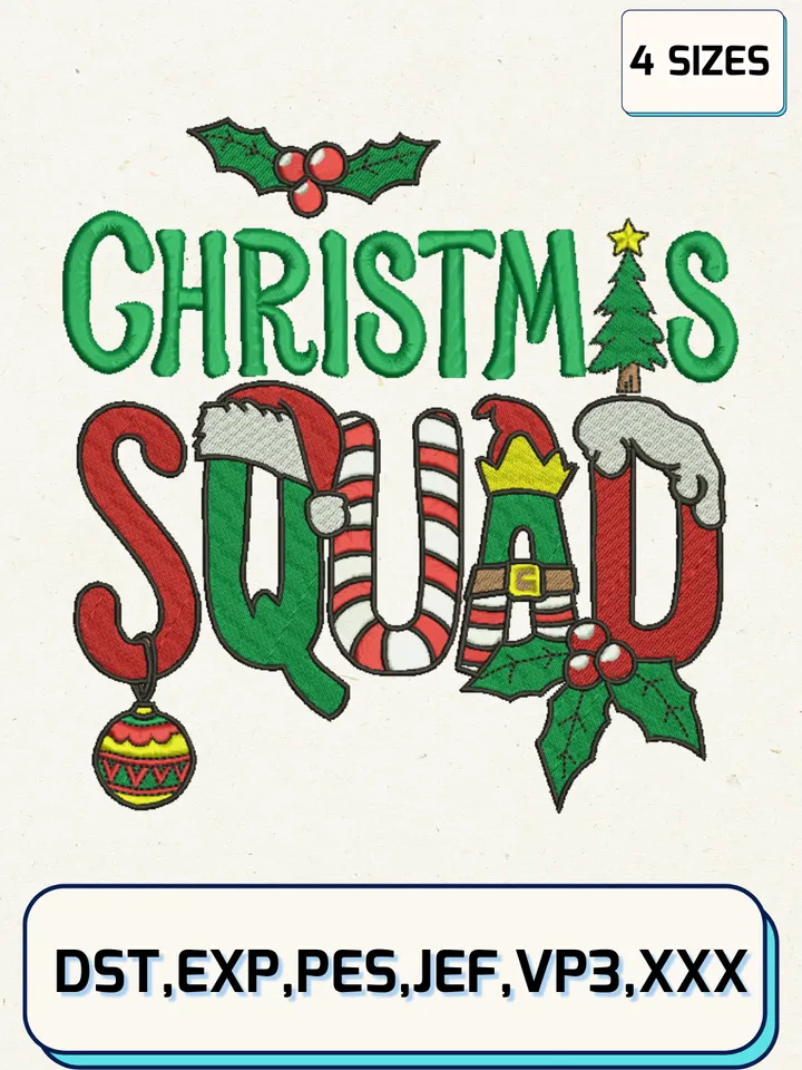 Elf Santa Christmas Squad Embroidery Design Files,Christmas Embroidery Designs,Machine Embroidery Files,4 Sizes