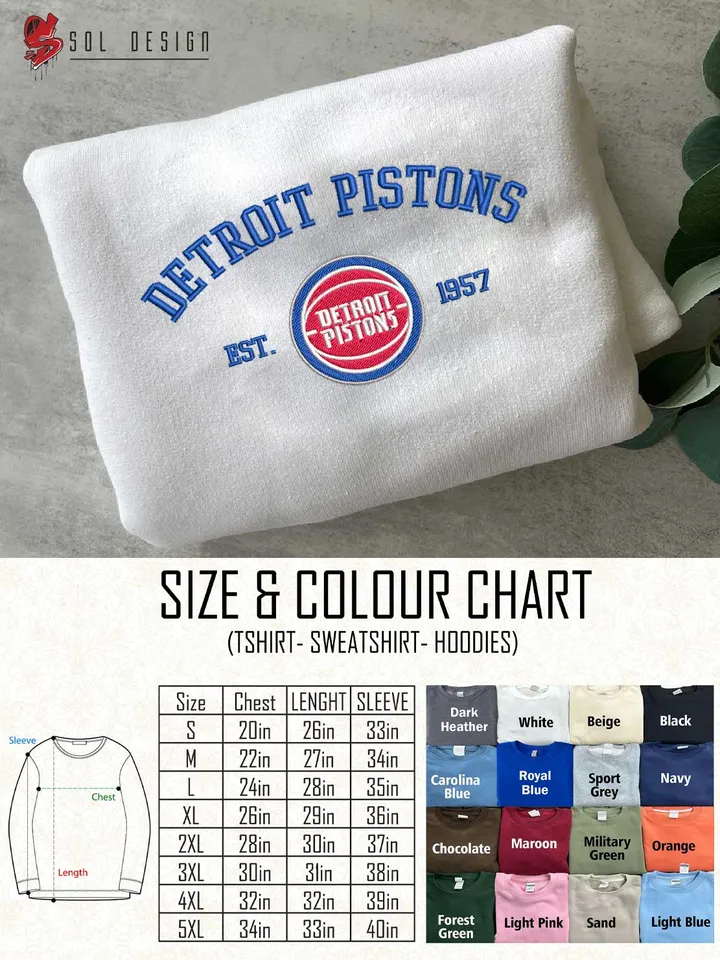 Detroit Pistons Est 1957 Embroidered Sweatshirt, NBA Team Embroidered Sweater, NBA Detroit Pistons Shirt, Basketball Embroidered Hoodie, Unisex Crewneck, NBA Basketball Fan Gift Tee