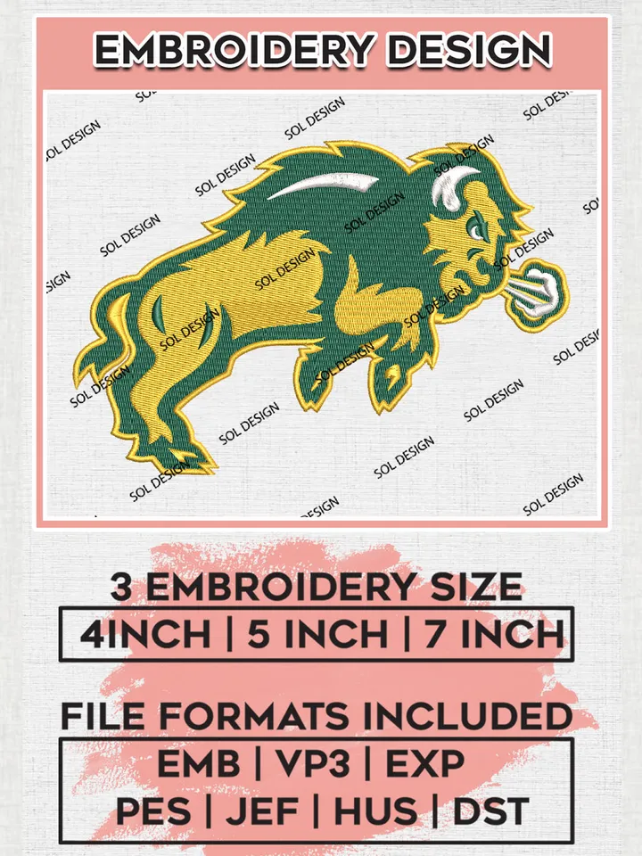 North Dakota State Bison Football Team Lion Mascot Logo Embroidery Design Files, NCAA North Dakota State Bison Machine Embroidery, NCAA Teams, Game Day, 3 sizes, NCAA Machine embroidery designs, Digital Download