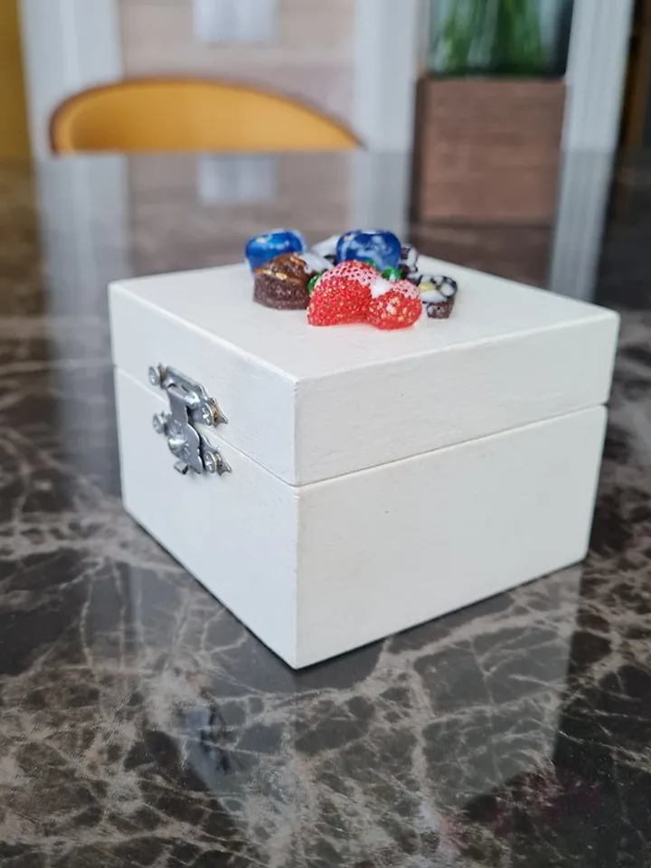 Wood handmade rings box White trinket box Berries decor on lid Gift storage box