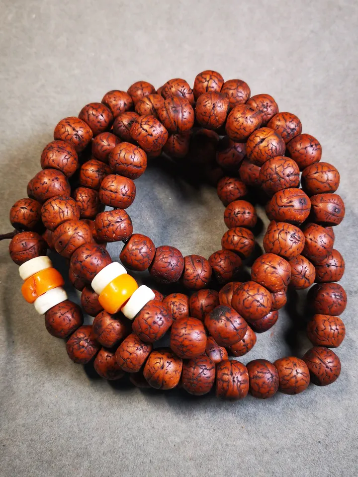 Gandhanra Antique Big Bodhi Beads Mala Necklace,49 inches 108 Prayer Bead for Meditation