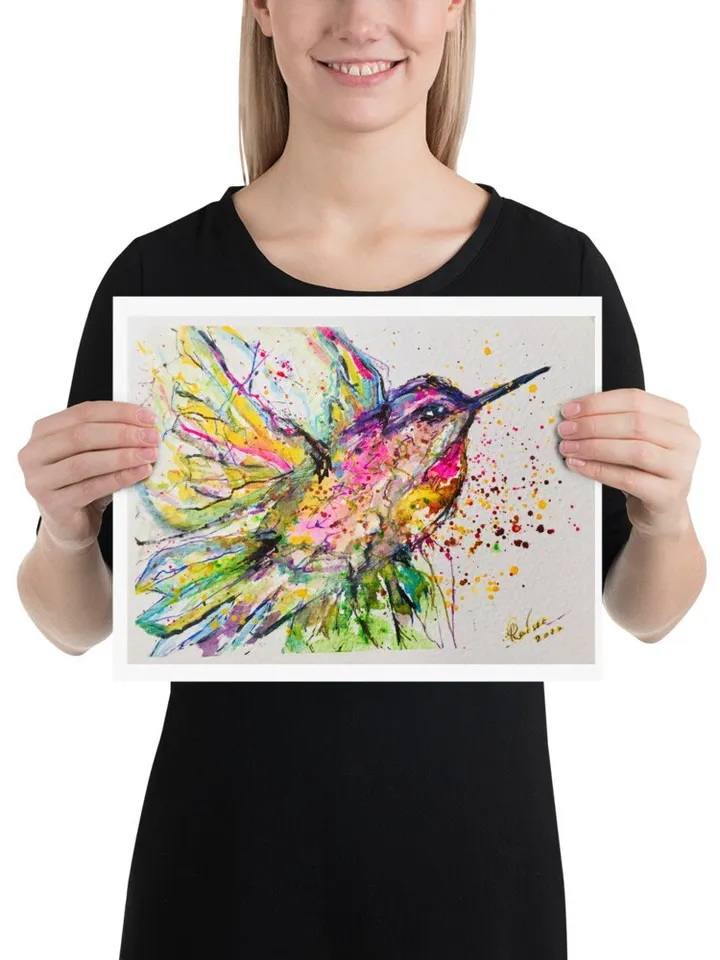 Hummingbird Photo paper poster made from my original watercolour painting,birds painting wall decoration,gift.