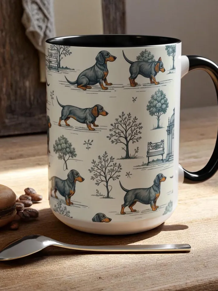 Dachshund Coffee Mug, Cute Dog Design - Ideal Gift for Pet Owners, Dog Lovers, Animal Enthusiasts, Birthdays - 11, 15oz Accent Mug,