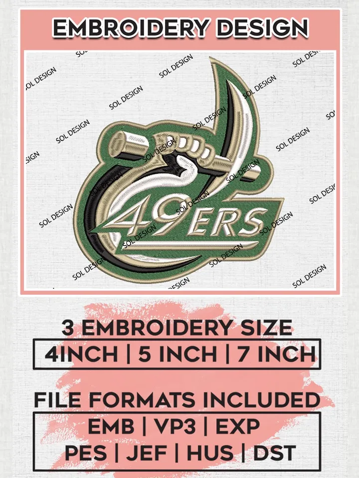 NCAA Charlotte 49ers Logo Machine Embroidery Design, NCAA Charlotte 49ers Embroidery Design Design files, NCAA Team Embroidery Designs, NCAA Machine Embroidery Designs, Digital Download