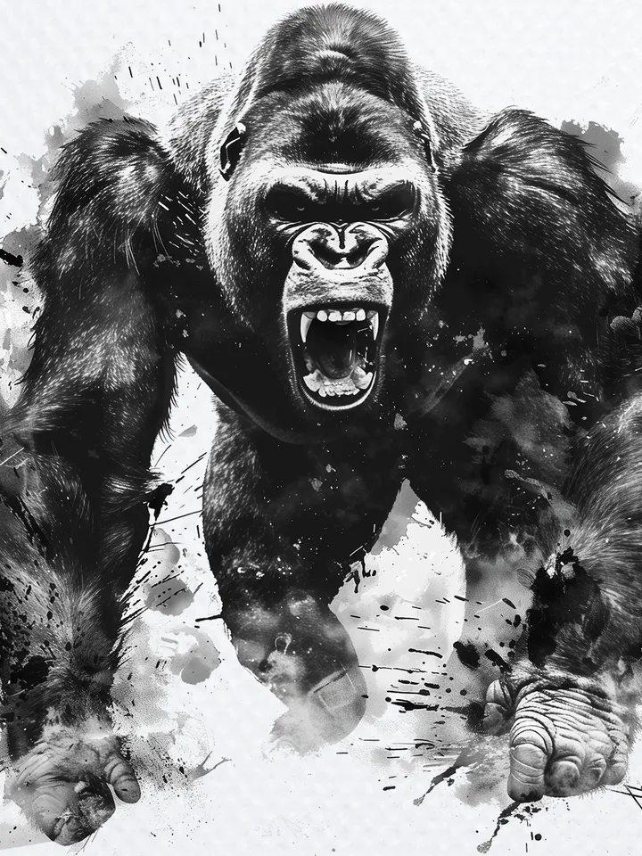 16 Angry Gorilla PNG Clipart, black and white Gorillas sublimation, Printable Watercolor Gorilla, Paper craft, junk journals