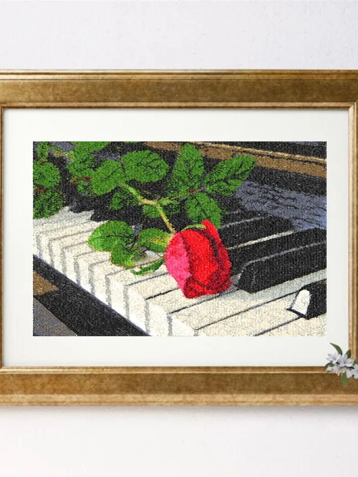 PhotoStitch Rose on piano machine embroidery designs digital embroidery pattern PhotoStitch Machine embroidery motif rose embroidery pattern