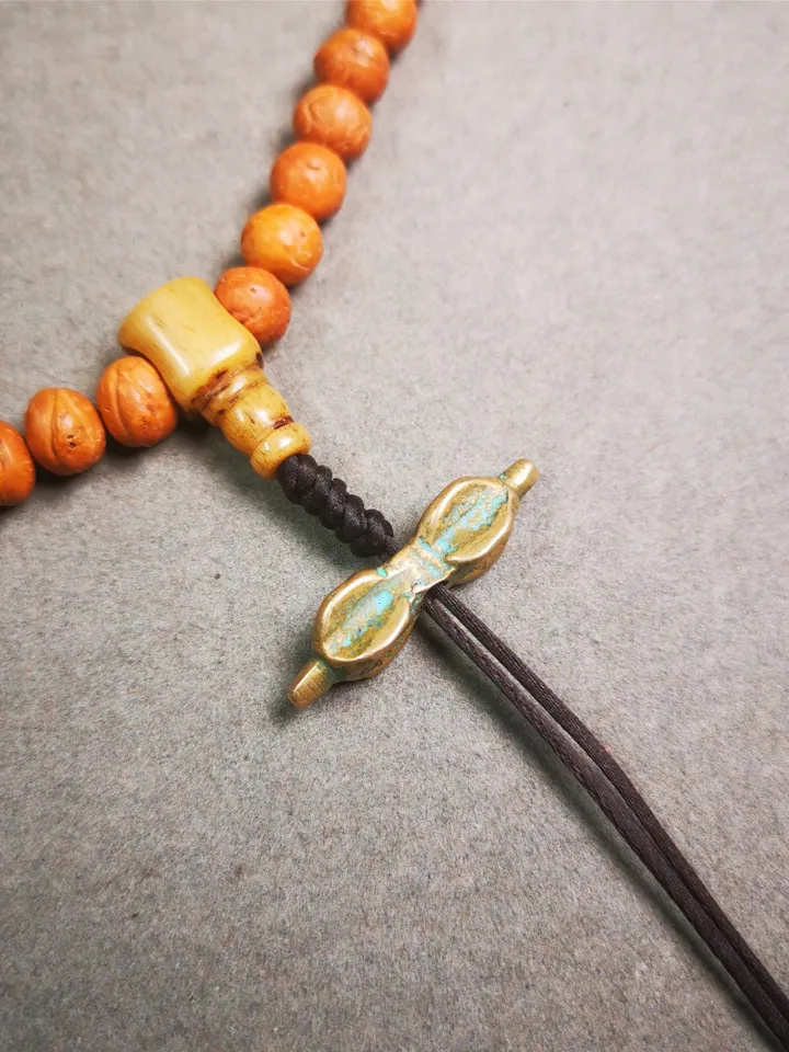 Gandhanra Old Tibetan Amulet,Vajra Pendant for Mala,Bag Hanging,Prayer Bead Accessories,1.26" × 0.3"