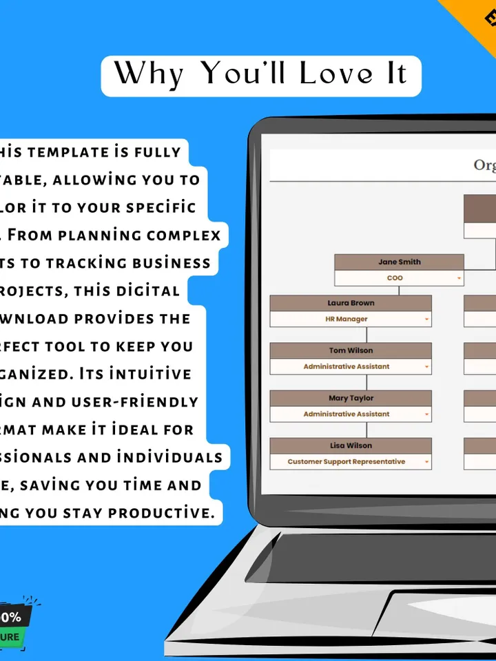 Organizational Chart Template, Editable Google Sheets, Easy-to-Use, Digital Download for Business, HR Managers, Teams, and Startups