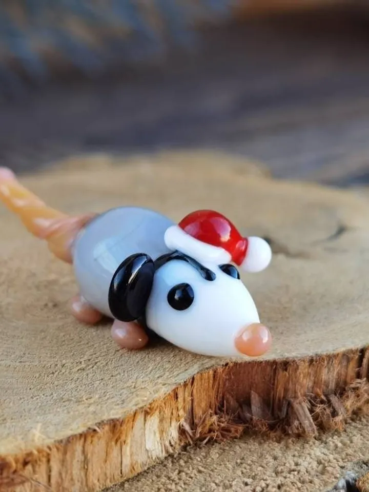 Opossum figurine Rat gifts Pet mouse Rat toy Glass opossum art Mouse miniature Dollhouse miniature Miniature animals Tiny glass possum