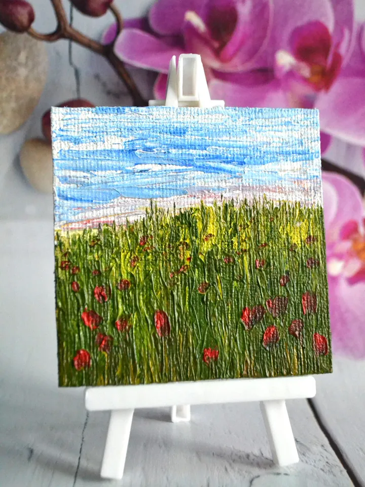 “Poppies” is a miniature oil painting