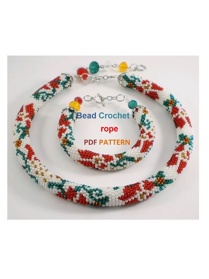 Bead Crochet rope pattern "Moldoveanca" necklace and bracelet Instant Download