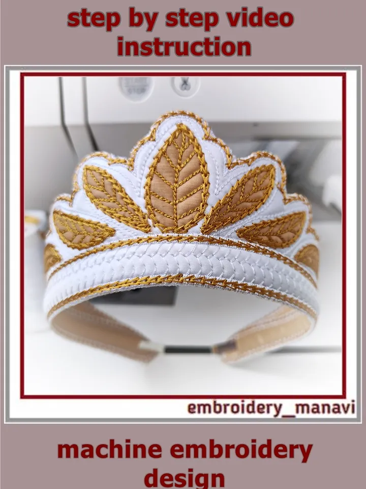 In the hoop embroidery design Kokoshnik or Tiara with quilting and leaf appliqué