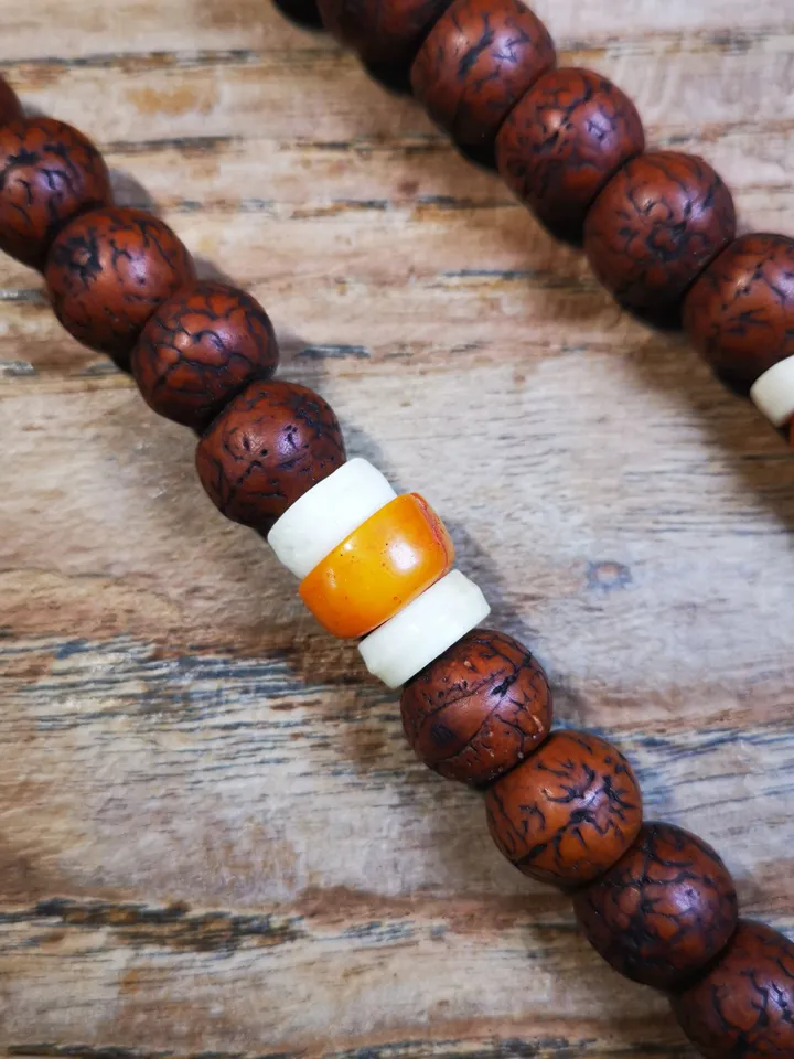 Gandhanra Antique Big Bodhi Beads Mala Necklace,49 inches 108 Prayer Bead for Meditation
