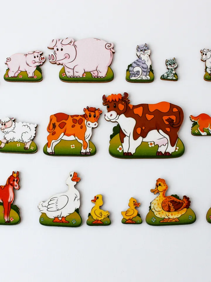 Wooden Puzzle - animals and cubs young, Montessori toddler toy, Stack Board game