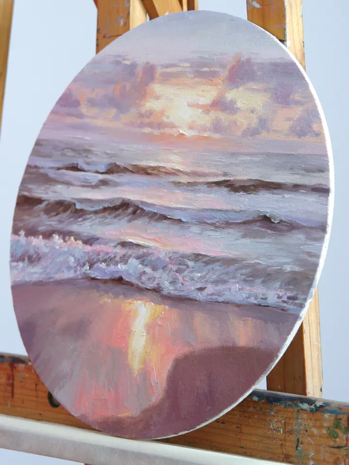 Seascape Oil Painting Sunset on the Sea Round Painting