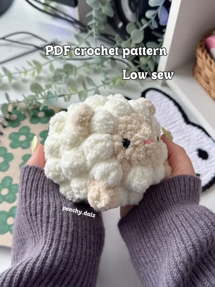 Puff sheep LOW SEW crochet pattern, amigurumi sheep crochet animal, US terms, low sew patterns, plush animal