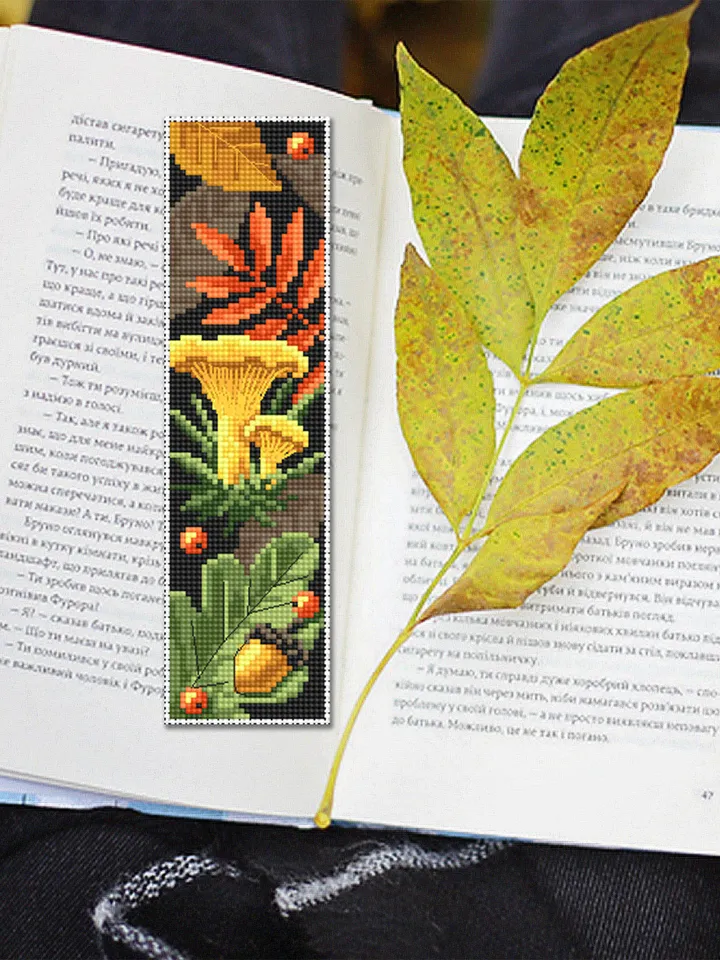 Mushroom bookmark cross stitch pattern PDF download Chanterelle mushroom cross stitch chart, Digital bookmark pattern, Fall embroidery #B162