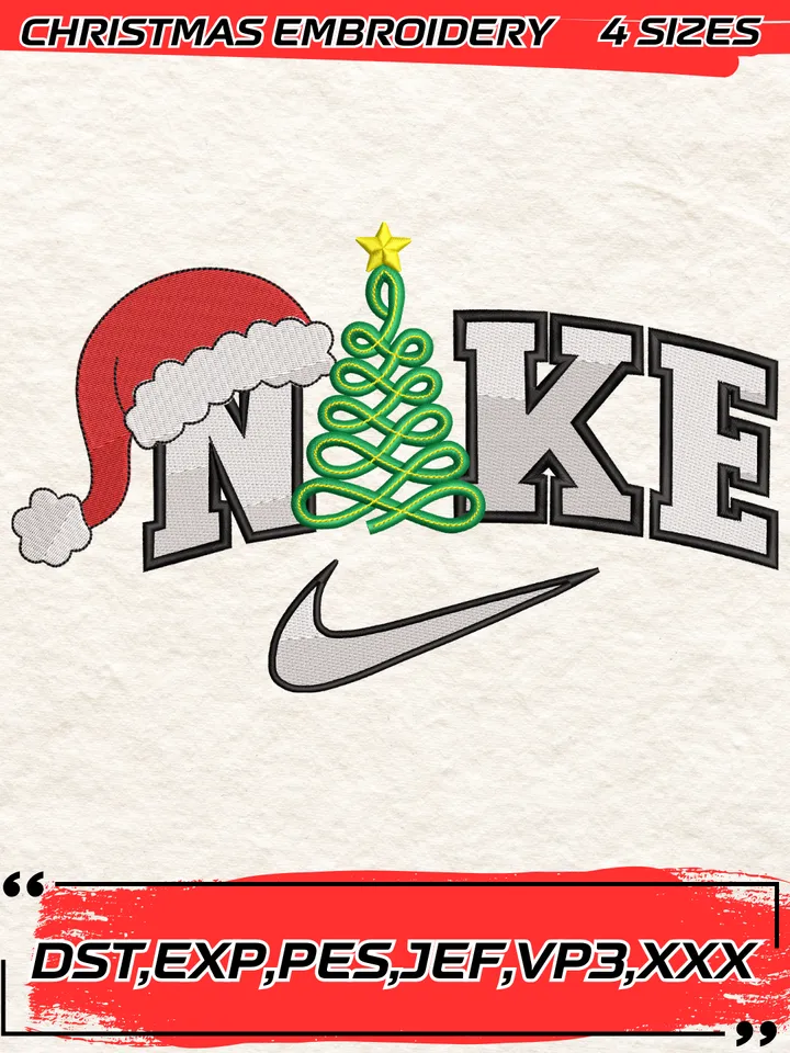 Swoosh Santa Hat Christmas Embroidery Design,Christmas Embroidery Design,4 Sizes,Digital Download