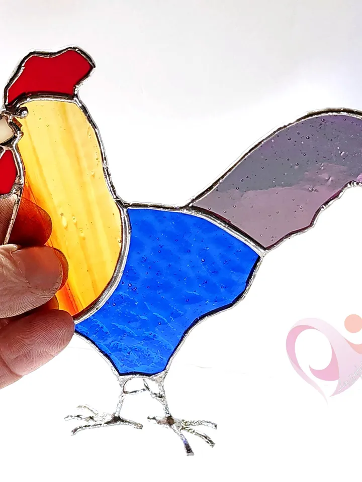 Stained Glass Rooster Suncatcher Chicken Lover Decor Colorful Cockerel Window Art