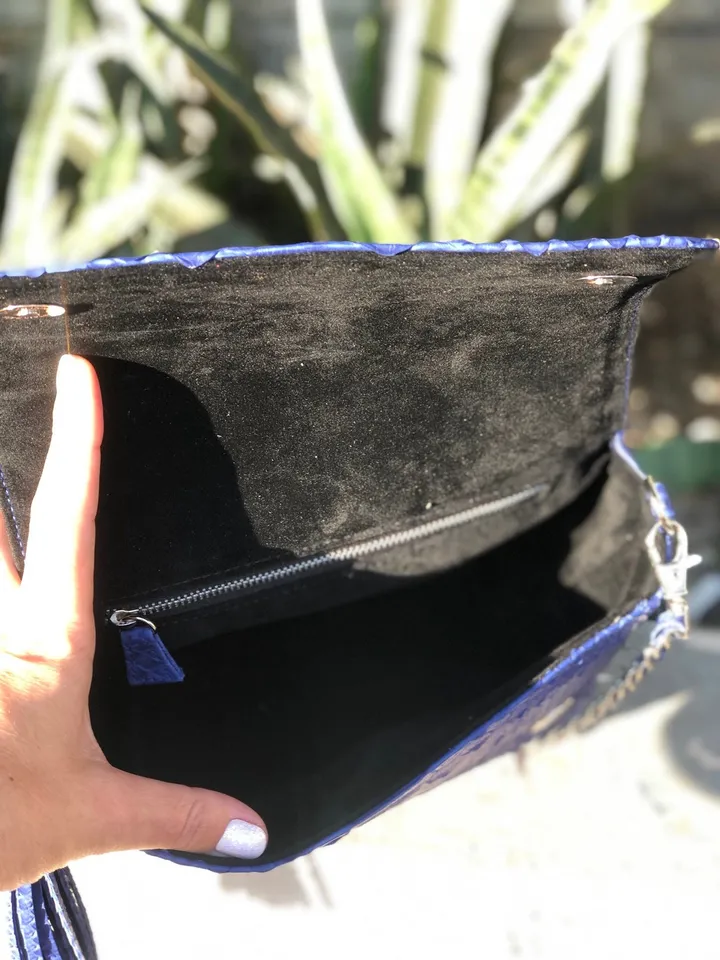 Genuine Python Skin Blue Crossbody Bag | Elegant Classy Leather Snake Python Bag Dark Blue | Women Bags | Chain Bag Indonesian Python Skin