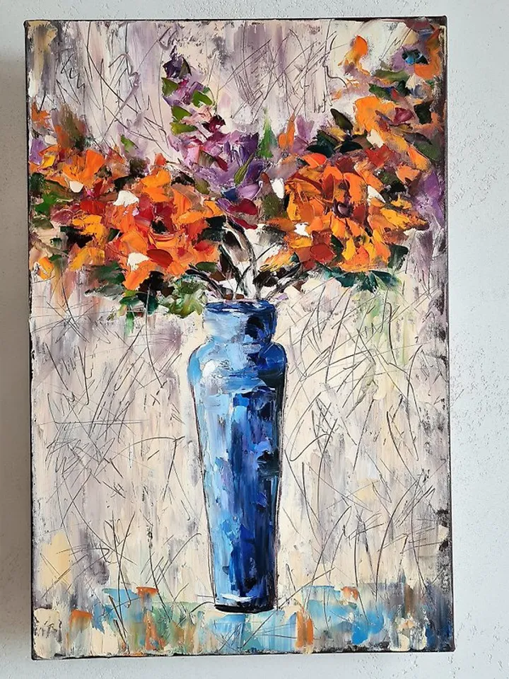 Flowers original oil painting on canvas Oil abstract painting Flowers in vase