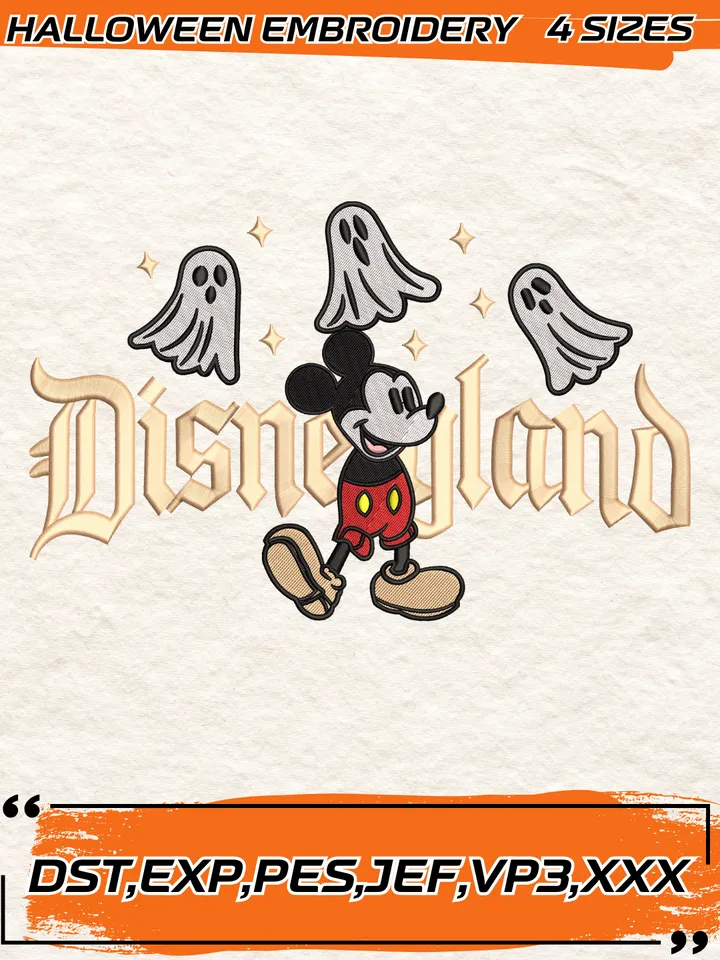 Disneyland Mickey Ghost Halloween Embroidery Design,Halloween Cartoon Embroidery Design,4 Sizes, Digital Download