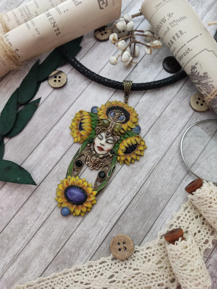 Art Deco style sunflower necklace
