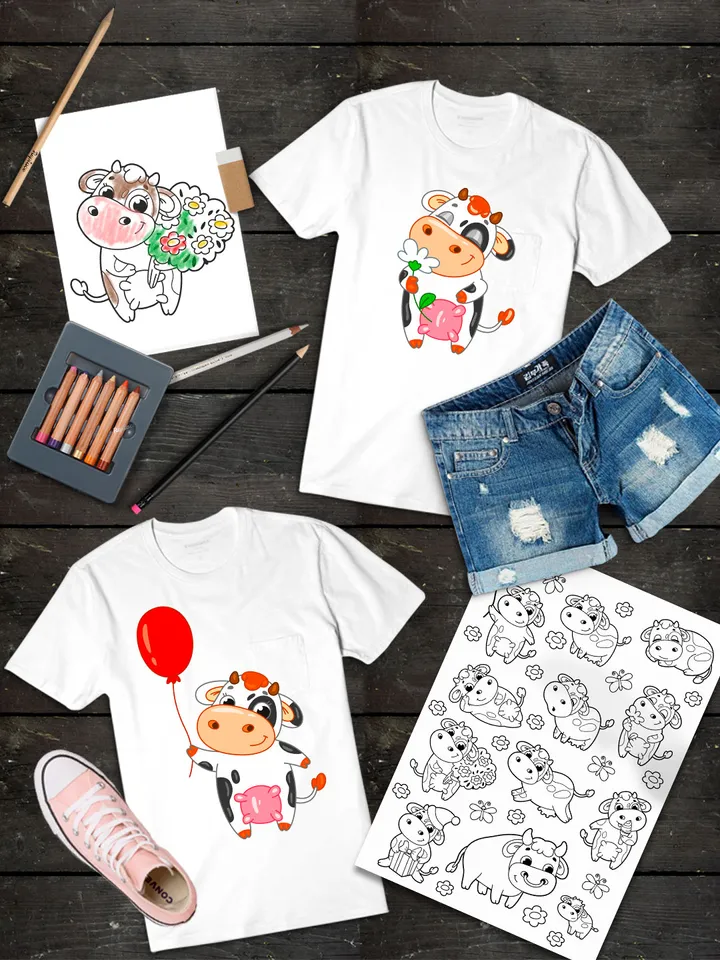 Vector set with cute cartoon cows