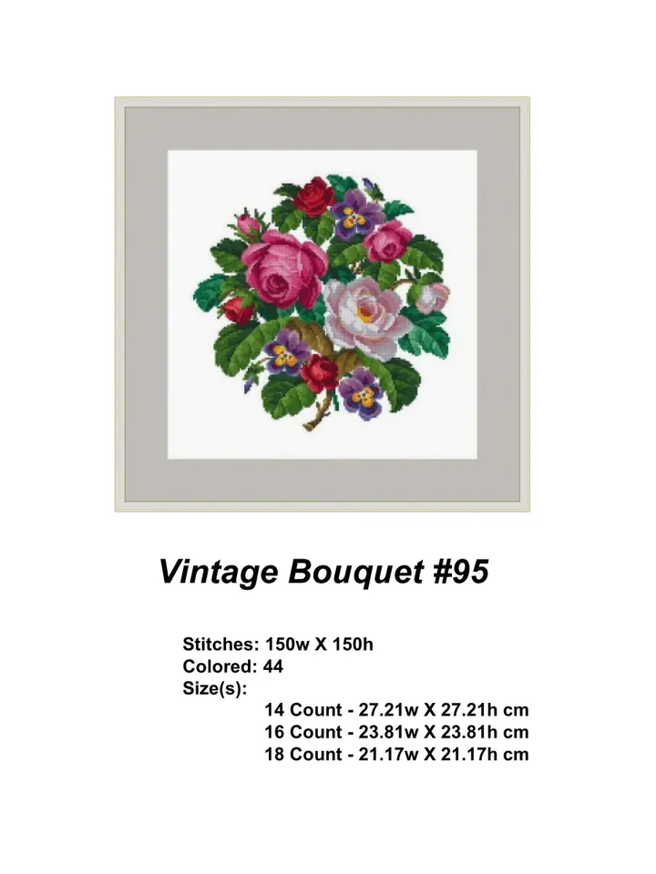 Berlin Woolwork Bouquet 95 Flowers Vintage Cross Stitch Pattern PDF Compatible Pattern Keeper