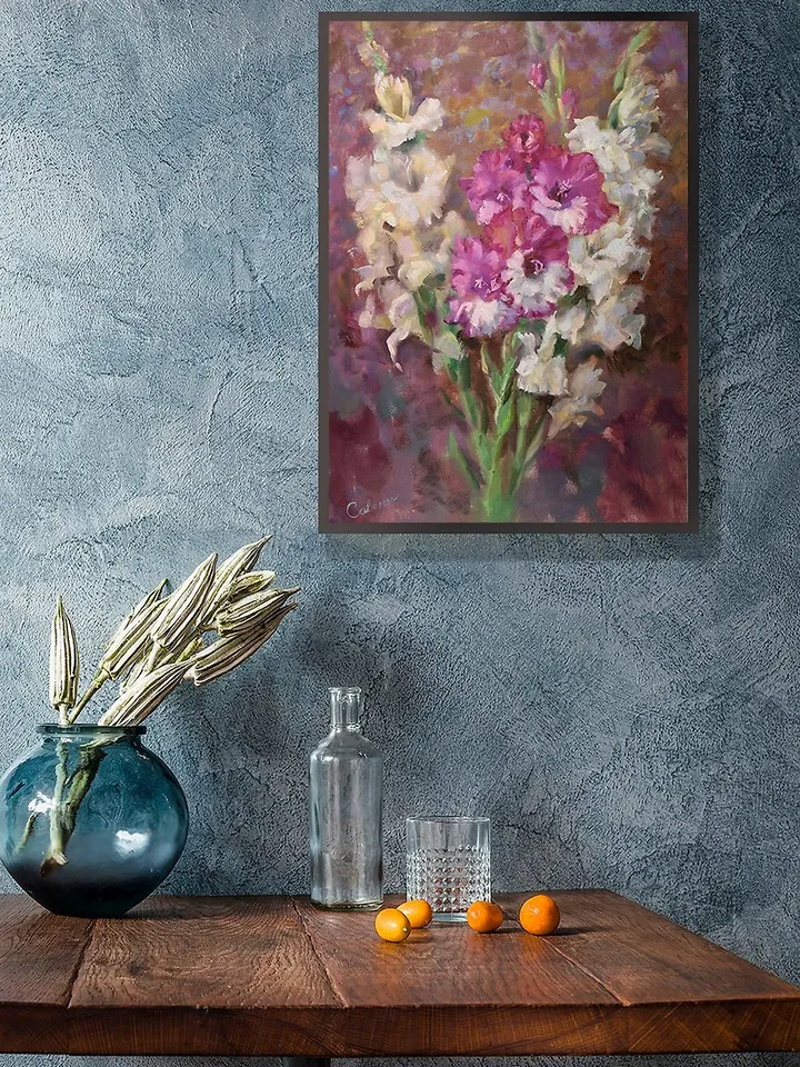Flower Painting Gladiolas Bouquet Artwork Impressionism Original Art Floral Art